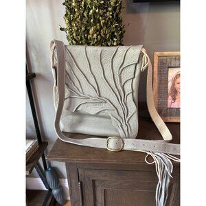 Loriano Tolaini Leather Crossbody Flap Bag Grey